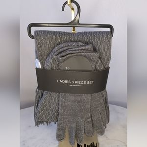 Kirkland's grey and silver hat glove and scarf set